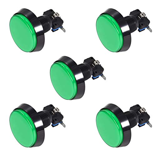 uxcell Game Push Button 60mm Round 12V LED Illuminated Push Button Switch with Micro Switch for Arcade Video Games Green 5pcs - color: Green