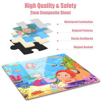 Magnetic Puzzles for Kids Ages 3-5, Princess Unicorn Mermaid | 3-in-1 Travel Puzzles for Kids Ages 4-6, Car Airplane Road Trip Activities Toys for 3 4 5 6 Year Old Girls