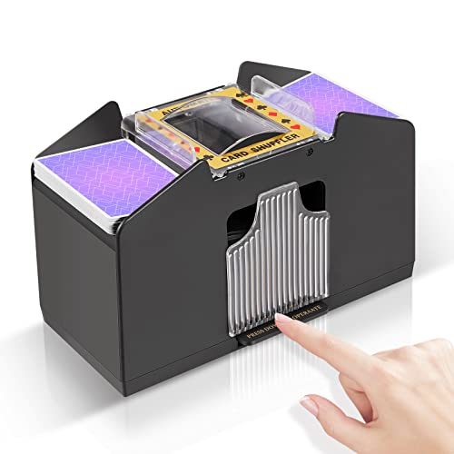 FEIERYA Automatic Card Shuffler 2/1/4/6 Deck | Battery-Operated Electric Playing Card Shuffler,Compatible with UNO,Poker for Home Card Game,Travel - size: 4 Decks