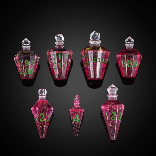 7PCS Potion DND Dice Set,Transparent Sharp Edge Dice Set D&D RPG Polyhedral Die,for Dungeons & Dragons, Pathfinder, and TTRPG Roleplaying Games.(Magenta) - color: Pink