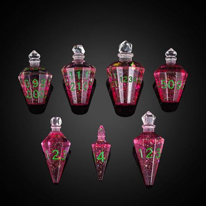7PCS Potion DND Dice Set,Transparent Sharp Edge Dice Set D&D RPG Polyhedral Die,for Dungeons & Dragons, Pathfinder, and TTRPG Roleplaying Games.(Magenta) - color: Pink