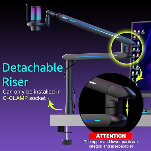 RGB Low Profile Boom Arm for Mic, Adjustable Microphone Arm Stand with Desk Mount Clamp, Rotatable Microphone Boom Arm Mic Stand with Cable Management for Podcast Streaming Gaming Studio. - color: 4 LIZARD RGB
