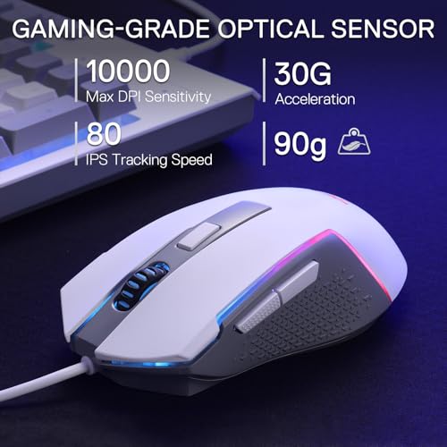 Redragon S151 Combo, K525 MembraneGaming Keyboard + M616 10000 DPI Mouse | 4 On-the-Fly Combos, No Software Needed, 6-Button Precision Control, Full-Size Layout, Shared Dongle, On-Board CPI Mice - color: S151 WT