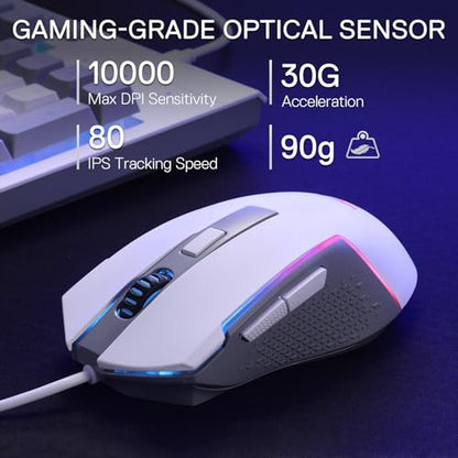 Redragon S151 Combo, K525 MembraneGaming Keyboard + M616 10000 DPI Mouse | 4 On-the-Fly Combos, No Software Needed, 6-Button Precision Control, Full-Size Layout, Shared Dongle, On-Board CPI Mice - color: S151 WT
