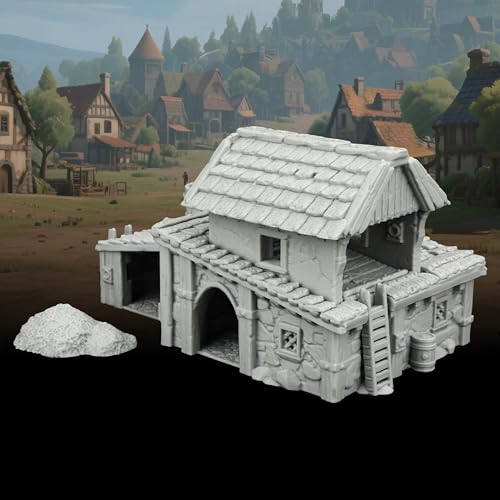 AUSPDICE Tabletop RPG Terrain, 25mm Medieval Village Fantasy Building | 1:64 Unpainted Gable Roof Residence, DND Terrain for Dungeons and Dragons, TTRPG Campaigns, Wargame Map Props-AF1124F - color: Af1124f Medieval Village F