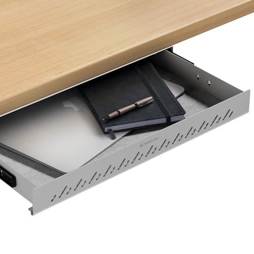 Desktronic Under Desk Drawer — Hidden Under-Desk Storage Organizer, Easy Install, Large Capacity Metal Sliding Drawer for Home Office, Standing Desk & Workstation (Grey) - color: Gray