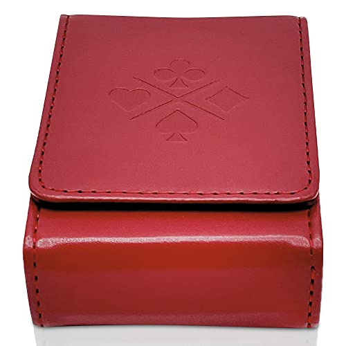 Single Deck Leather Playing Card Case/Holder - Fits Poker and Bridge size cards (Wine Red) - color: Wine Red