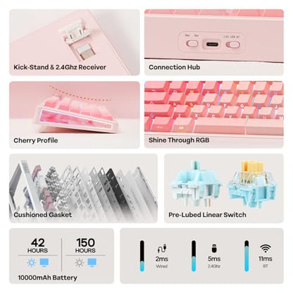 EPOMAKER TH108 V2 PRO Full Size Mechanical Keyboard with Screen&Knob, 10000mAh, BT/2.4Ghz, Mac Modifier PBT Keycap, Hot Swap, RGB, Gasket, Wireless Gaming Keyboard for Mac/PC (Pink, Creamy Jade) - color: Pink, size: Creamy Jade
