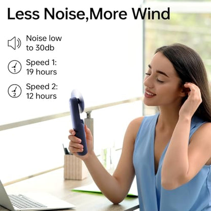 JISULIFE Portable Handheld Fan, 3 In 1-Fan, Power Bank, Flashlight, Blue | Mini Cooling Essential for Outdoor, Small, On-the-Go Pocket Hand Design, 19 Hours, Auto Shut-Off Safety Soft Blade - color: Blue