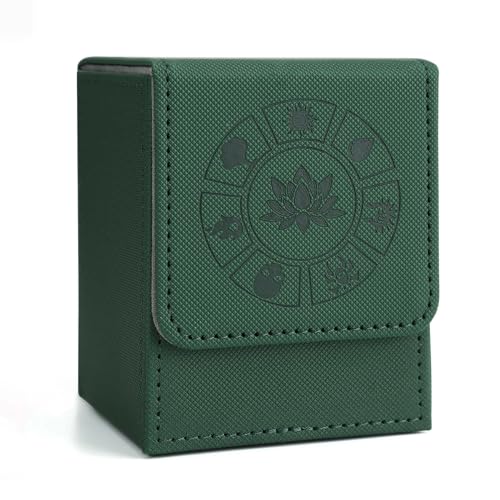 Arkeiliy MTG Deck Box with 50 Pcs Card Sleeve, 110+ Card Storage Leather Deck Box for Magic Commander, Collectible Trading Card Cases for Trading Card Games (Green) - color: Green III