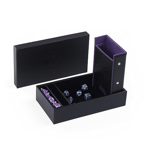 DND Dice Tower and Tray Set with Non-Scratch Felt Lined Rolling and Velvet Surface - Folding Auto Dice Roller Dice Rolling Tower for RPG Board and Table Games - color: Balck Bule