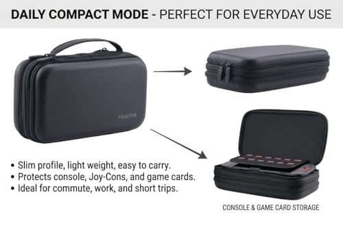 Veastar Switch 2 All in One Carrying Case in large storage capacity | Expandable storage feature ,Adjustable Organized storage, Fits dock and controllers, 2 in 1 mode for daily use and travel.