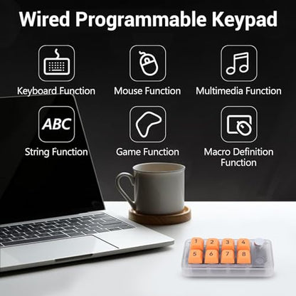 Wired USB C Numeric Keypad, 8 Keys Programmable One Handed Macro Mechanical Keyboard with Knob, for Tablet Laptop Desktop (Transparent) - color: Transparent