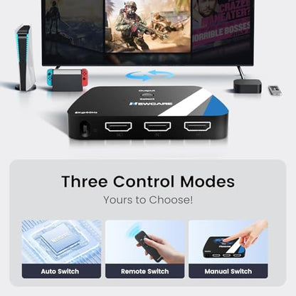 NEWCARE 8K HDMI 2.1 Switch 3 in 1 Out, HDMI Splitter 4K@120Hz Support 8K@60Hz HDCP2.3 HDR10+ VRR ALLM Dolby, HDMI Switcher Compatible with TV PS5/4 Xbox Laptops PC Projector