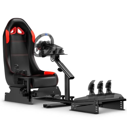 DIWANGUS Racing Simulator Cockpit, Foldable Steel Sim Rig with Seat | Adjustable Wheel Deck Height & Angle, Pedal Angle & Position, Foldable Frame, Fits Logitech, MOZA, Thrustmaster