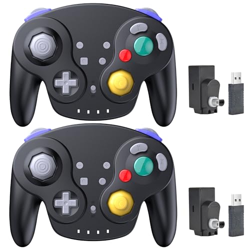 2 Pack 2.4G Wireless GameCube Controller for Switch 1 2, NGC Console, Black | Compatible with Switch Online, Windows PC, macOS (Built-in Vibration) (Rechargeable) (Analog Triggers / Stick) - color: Two Pack Black