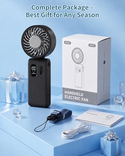 Portable Handheld Fan with Ice Cooling, 100 Speed Rechargeable Mini Desk Fan, Up to 12Hrs Cooling, Powerful Folding Personal Fan for Travel, Camping, Office (Black) - color: Black