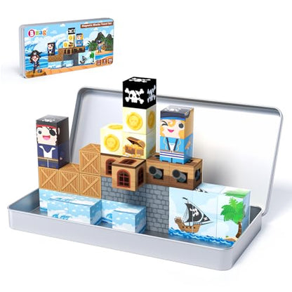 Bmag Magnetic Building Blocks Pirate-Themed Set 35 Pcs, Designed for STEM Education and Group Activity for Kids Aged 3+, Packaged with Storage Box as Gifts for Boys and Girls - size: 35Pcs