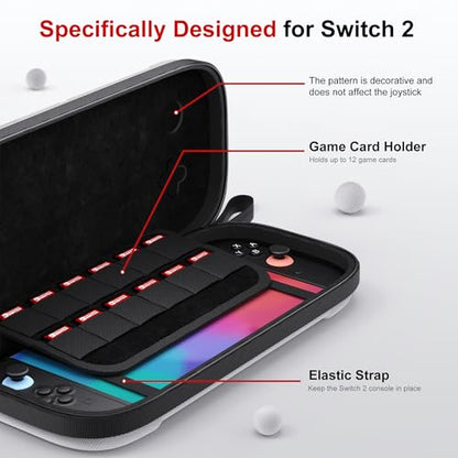 STARTRC GAMES Slim Carrying Case for Nintendo Switch 2 2025, Hard Shell Travel Case with 12 Game Card Slots, Portable Carry Bag for Switch 2 Console White - color: White