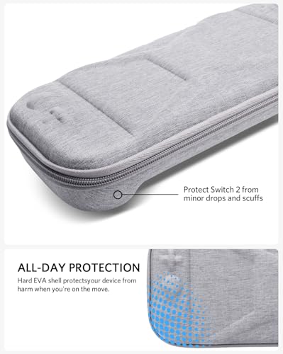 NINKI Portable Travel Case for Nintendo Switch 2 Carrying Case 2025, Hard Shell Eva Protective Switch2 Storage with 10 Game Slots Pockets Travel Carry Pouch for Nintendo Switch 2025 Traveling Bag,Gray