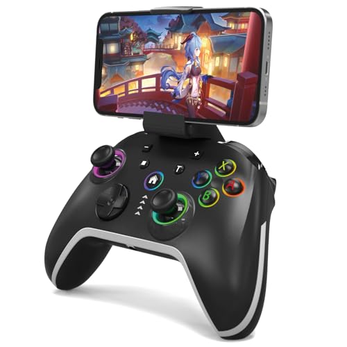 Bcofo Wireless Mobile Gaming Controller for iPhone/Android/Switch/Laptop, Wired Control for PC/Steam, Programmable Game Gamepad with Phone Clip for Gamer, with RGB Lighting Effect/Turbo/Vibration - color: Black-01