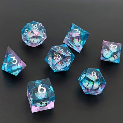 Liquid Core DND Dice Set, 7 Pcs Resin Sharp Edge Polyhedral Dice Quicksand D&D Dice for Dungeons and Dragons RPG Role Playing Table Games