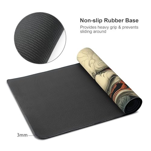 Japanese Mouse Pad, Hannya Mask Desk Mat with Floral Design, XL Gaming Mouse Pad 35.4 x 15.7 Inch, Non-Slip Rubber Base with Stitched Edges for Office and Gaming - color: Green And Gold