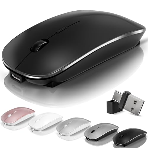 Bluetooth Wireless Mouse for Mac Air MacBook Pro Laptop PC Pad with Jiggler | Wireless Optical Rechargeable Silent Computer Mouse Dual Mode Switch Bluetooth 5.2/3.0 & 2.4G USB-A Type-C Receiver Black - color: 2.Bluetooth Wireless Mouse (Black)