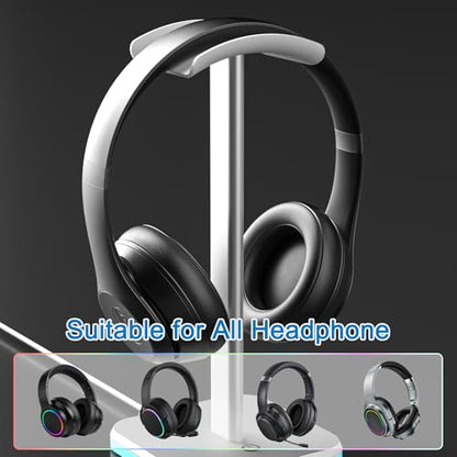 Headphone Stand for Desk - Headset Stand Headphone Holder (RGB-White) | with Aluminum Hanger and Plastic Headrest, headphone holder for AirPods Max, Sony, Bose, Beats and More - color: RGB-White