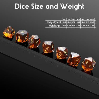 Crystal Multifaceted Polyhedral Dice Set 7 PCS for DND, RPG Tabletop Gaming, Collectors | Tinbox Packing, Gemstone Effect Dice (Crystal Brown) - color: Crystal Brown