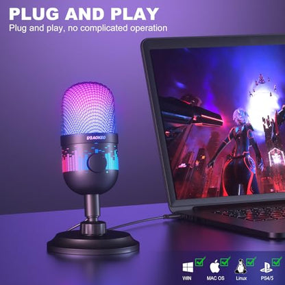 USB Gaming Microphone, Condenser Microphone for PC/MAC/PS4/PS5/Phone-Cardioid Mic with RGB Lighting - color: AK-1