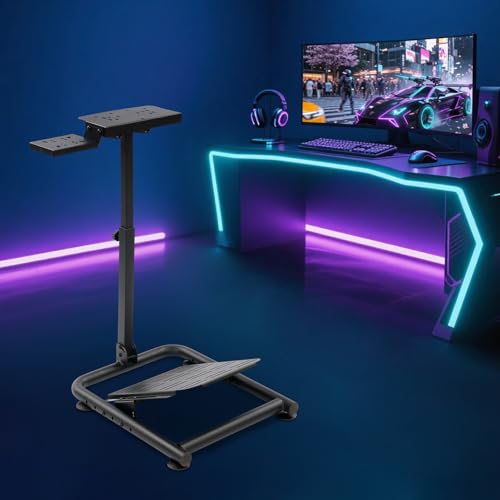 Mejuv Adjustable Folding Racing Wheel Stand, Steering Wheel Simulator Cockpit with Wide Compatibility No Pedal/Shifter Included