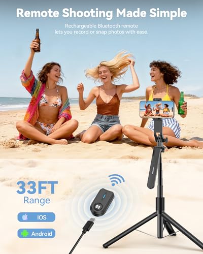 TECKNET 71" Phone Tripod & Selfie Stick, Portable Extendable Cell Phone Tripod Stand with Wireless Remote and Phone Holder, with Wireless Remote Control for iPhone/Samsung/Android/Camera - color: Black