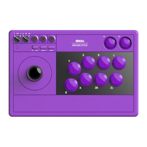 8BitDo Arcade Stick for Switch 2, Switch and Windows PC, Purple | Bluetooth, 2.4G Adapter and Wired USB-C, Dynamic Button Layout, Macro Buttons, Turbo Functionality, Tempered Glass Faceplate