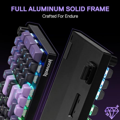 Redragon K740 PRO 98 Keys Wireless RGB Gaming Keyboard, 3-Mode PBT Mechanical Keyboard w/Solid Aluminum Base, Dedicated Knob Control & Hot-Swap Socket, Custom Linear Switch - color: Purple Rain, size: 98 Keys