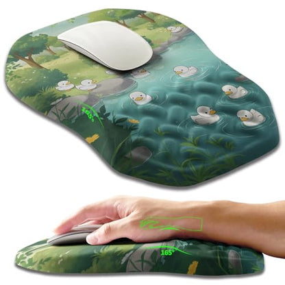 Ergonomic Slope Mouse Pad Wrist Support, Wrist Rest Mousepad for Carpal Tunnel Pain Relief with Massage Bulge and Slow Rebound Memory Foam (12x8 inch, Cute Ducks) - color: Am034-cute Ducks