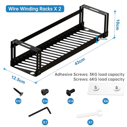PAVSTINE 2 Pack Under Desk Cable Management Tray, 17 in | Dual Mount Adhesive & Screw, Metal Wire Basket, Holds Up To 15 Lbs, Power Strip Holder Cord Hider for Home/Office Desk - size: 17 inch Cable Tray×2 Pack