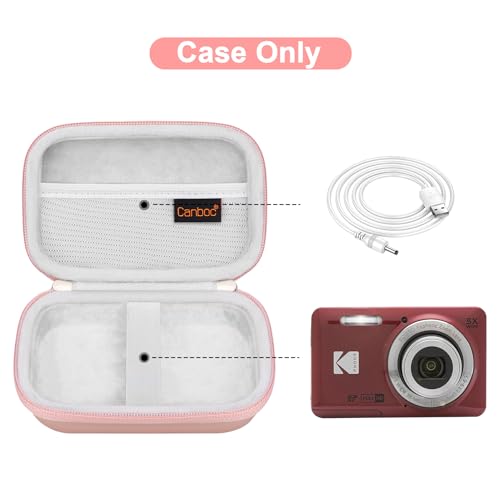 Canboc Hard Case for Kodak PIXPRO Friendly Zoom FZ55 / FZ53 / FZ45 16MP Digital Camera, Mesh Pocket fits SD Card, USB Charging Adapter, USB Cable, Rose Gold - color: Rose Gold