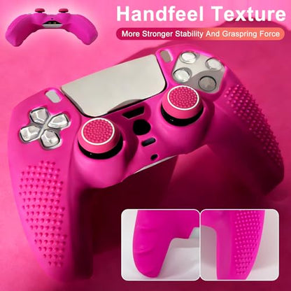 Anti-Slip Pink PS5 Controller Skin,Studded Edition Protective Silicone Cover Skin Grips Compatible with PS5/Slim/Pro Controller and 6 PCS Thumb Grips Caps. - color: Pink