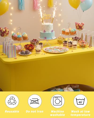 Fixwal Yellow Stretch Table Cloth Rectangle 2 Pack 6Ft, Spandex Fitted Table Covers Washable for Party, Trade Show, Banquet, Wedding, Buffet - color: Yellow, size: 6 Ft