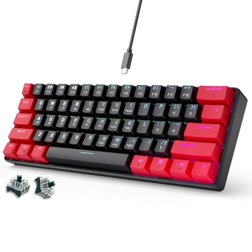 abucow 60% Mechanical Gaming Keyboard Black Switch Wired Compact Keyboard Anti-Ghosting No-Conflict 61 Swappable keycaps Ergonomic Design for Windows/Mac (Red-Black) - color: Red-Black