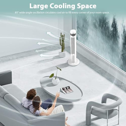 Antarctic Star Tower Fan 85°Oscillating Fan Quiet Cooling 12H Timer Remote Control Bladeless Electric 3 Speeds Wind 3 Modes, 35INCH, WHITE | 85° Oscillating, Quiet Remote Control Bladeless 3 Wind Mode 12H Timer for Bedroom Office - color: White, size: 35