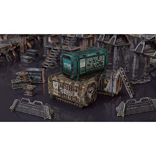 TinkerTurf Sci-Fi Terrain: Cargo Containers 2 Add-On, 3 Containers Included, Neutral Theme, Modeular Design, Easy Storage, Virtually Limitless Setups - style: Series 2 - Neutral