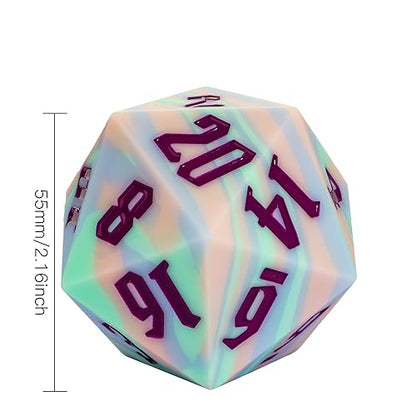 55mm Silicone D20 Dice, Tricolor Large Single 20 Sided DND Dice | Giant D20 Dice with Gift Box for Dungeons and Dragons RPG Bar Pub Club Party Games (Pink Blue Green/Purple) - color: Pink Blue Green/Purple