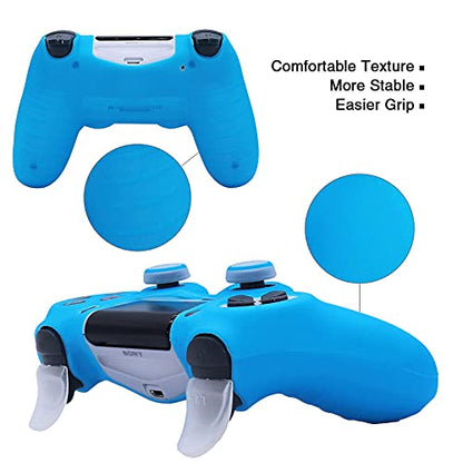 Blue Controller Skin Silicone Grip Glow in Dark Protective Case Compatible with PS4/Slim/Pro Controller with 8 Glow in The Dark Thumb Grips Caps + 2 Cute Cat Paw Thumb Grips Caps. - color: Glow Blue