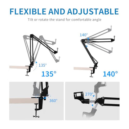 FEELWORLD AMS1 Microphone Boom Arm, Adjustable Mic Arm Stand with 3/8” to 5/8” Screw, Compatible with PM1 and other Mics for Podcast Straming Gaming Studio - color: Black