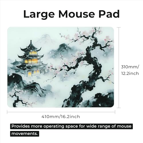 XVX Glass Mousepad Gaming, Cherry Blossom Hard Mouse Pads for Esports, Large Mouse Mat 410mm*310mm, Tempered Glass Mouse Pad Smooth Micro-Etched Surface with Improved Precision and Speed - color: Cherry Blossom