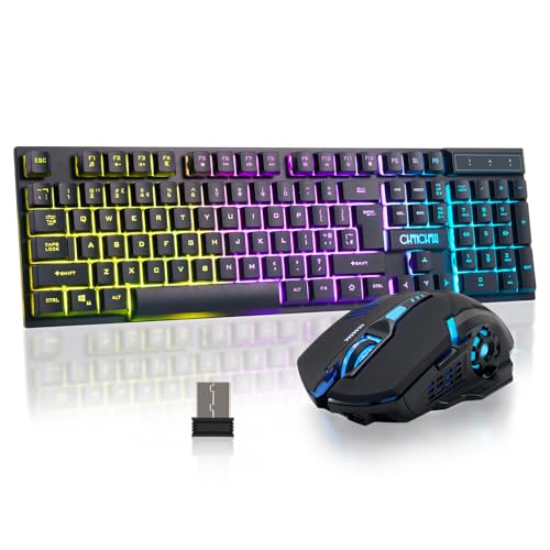 Gaming Wireless Keyboard and Mouse RGB Backlit Rechargeable Battery Gamer | Mechanical Feel Anti-ghosting with Side Button for PC Computer Laptop Compatible with Windows Mac Ps4/Ps5 Xbox one