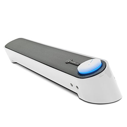 GOgroove Computer Speaker Mini Soundbar - USB Powered PC Sound Bar with Easy Setup Wired AUX, Stereo Audio, Microphone Port, Volume Control Knob, Under Monitor Design for Desktop (White) - color: White and Grey