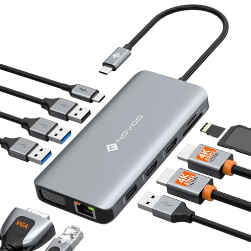 USB C Docking Station Dual HDMI Adapter, 11 in 1 Multi Display Docking Station Dual Monitor with 2 HDMI, VGA, 100W PD, 4 USB, USB C Hub Multiport Dongle Compatible with MacBook/Dell/HP/Lenovo Laptops - style: 11-in-1